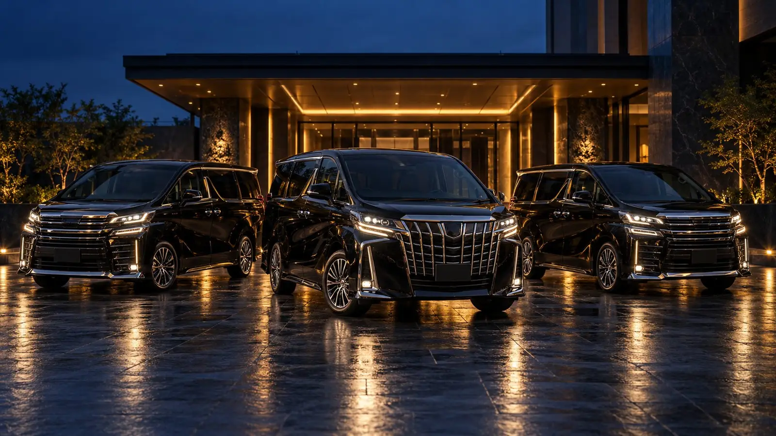 Black Toyota Alphard and Vellfire MPVs from the Penang Premium Ride fleet
